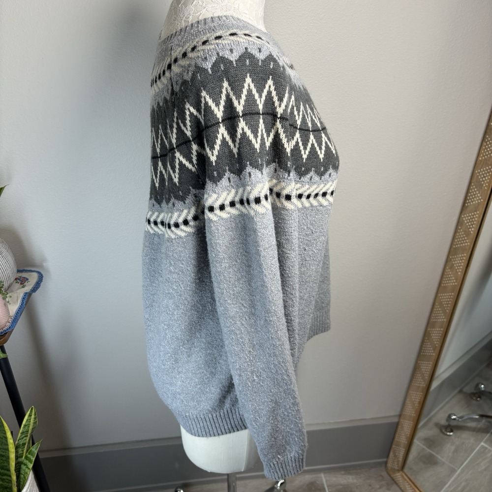 Weatherproof Vintage Women L Gray Sweater Fair Isle Nordic Knit SOME PILLING - Picture 7 of 14